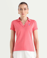 Women's Orange Solid Half Sleeves Polo Tshirt