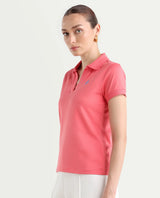 Women's Orange Solid Half Sleeves Polo Tshirt