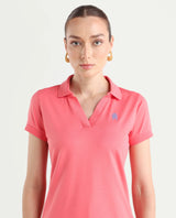 Women's Orange Solid Half Sleeves Polo Tshirt