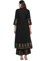 Women's Black & Gold-Toned Solid Kurta with Palazzo