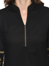 Women's Black & Gold-Toned Solid Kurta with Palazzo