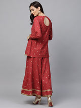 Women's Red & Golden Printed Kurti with Palazzo