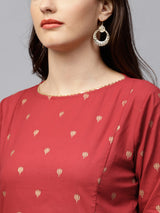 Women's Red & Golden Printed Kurti with Palazzo