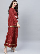 Women's Red & Golden Printed Kurti with Palazzo