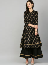 Women's Black & Golden Printed Kurta with Palazzo