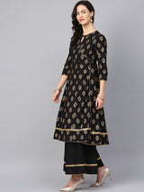 Women's Black & Golden Printed Kurta with Palazzo