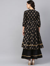 Women's Black & Golden Printed Kurta with Palazzo