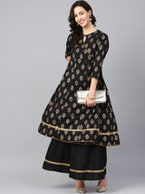 Women's Black & Golden Printed Kurta with Palazzo