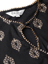 Women's Black & Golden Printed Kurta with Palazzo
