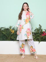 Women's Couture White & Multi Printed Kurta Set