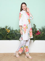 Women's Couture White & Multi Printed Kurta Set