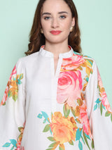 Women's Couture White & Multi Printed Kurta Set