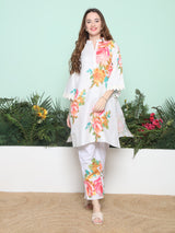 Women's Couture White & Multi Printed Kurta Set