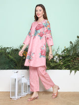 Women's Couture Pink & Multi Printed Kurta Set