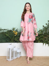 Women's Couture Pink & Multi Printed Kurta Set