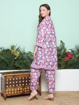 Women's Couture Purple & Off White Printed Kurta Set