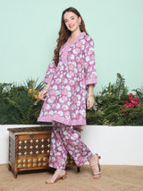 Women's Couture Purple & Off White Printed Kurta Set
