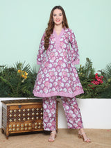 Women's Couture Purple & Off White Printed Kurta Set