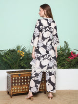Women's Couture Black & Beige Floral Printed Flared Kurta Set