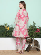 Women's Couture Pink & Beige Floral Printed Flared Kurta Set