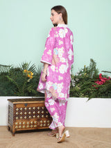 Women's Couture Purple & Off White Floral Printed Flared Kurta Set