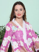 Women's Couture Purple & Off White Floral Printed Flared Kurta Set