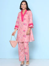 Women's Pink Floral Printed Kurta with Trouser