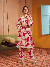 Women's Couture Pink & Beige Colour Floral Printed Kurta Set