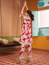 Women's Couture Pink & Beige Colour Floral Printed Kurta Set