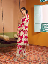 Women's Couture Pink & Beige Colour Floral Printed Kurta Set
