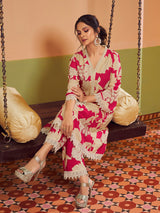 Women's Couture Pink & Beige Colour Floral Printed Kurta Set