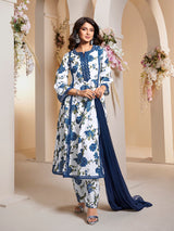 Women's Couture Blue Floral Printed Kurta with Palazzo & Dupatta