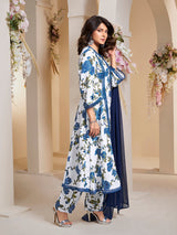 Women's Couture Blue Floral Printed Kurta with Palazzo & Dupatta