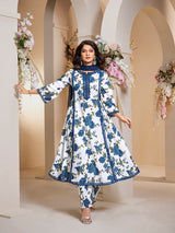 Women's Couture Blue Floral Printed Kurta with Palazzo & Dupatta