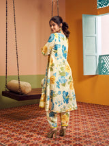 Women's Couture Beige Multi Blue Yellow Floral Printed Kurta Set