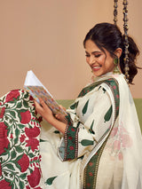 Women's Couture Off White Floral Printed Anarkali Flared Kurta with Palazzo & Dupatta
