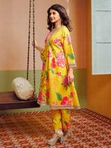 Women's Couture Yellow Multi Colour Floral Printed Kurta Set