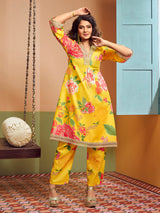 Women's Couture Yellow Multi Colour Floral Printed Kurta Set