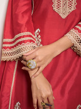 Women's Couture Red colour Embroidered Anarkali Flared Kurta with Palazzos