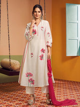 Women's Couture Off white Embroidered Anarkali Flared Kurta with Palazzo & Dupatta