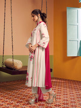 Women's Couture Off white Embroidered Anarkali Flared Kurta with Palazzo & Dupatta