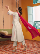 Women's Couture Off white Embroidered Anarkali Flared Kurta with Palazzo & Dupatta