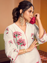 Women's Couture Off white Embroidered Anarkali Flared Kurta with Palazzo & Dupatta