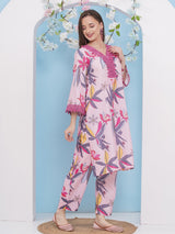 Women's Couture Pink With Multi Colour Floral Printed Kurta Set