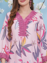 Women's Couture Pink With Multi Colour Floral Printed Kurta Set