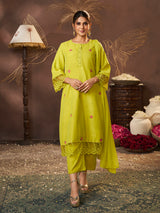 Women's Lime Green Embroidered Kurta Set