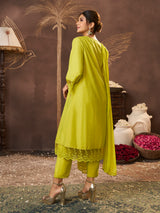 Women's Lime Green Embroidered Kurta Set