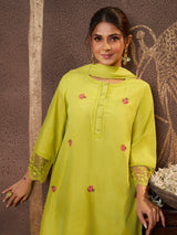 Women's Lime Green Embroidered Kurta Set