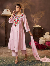 Women's Peach Embroidered Kurta Set