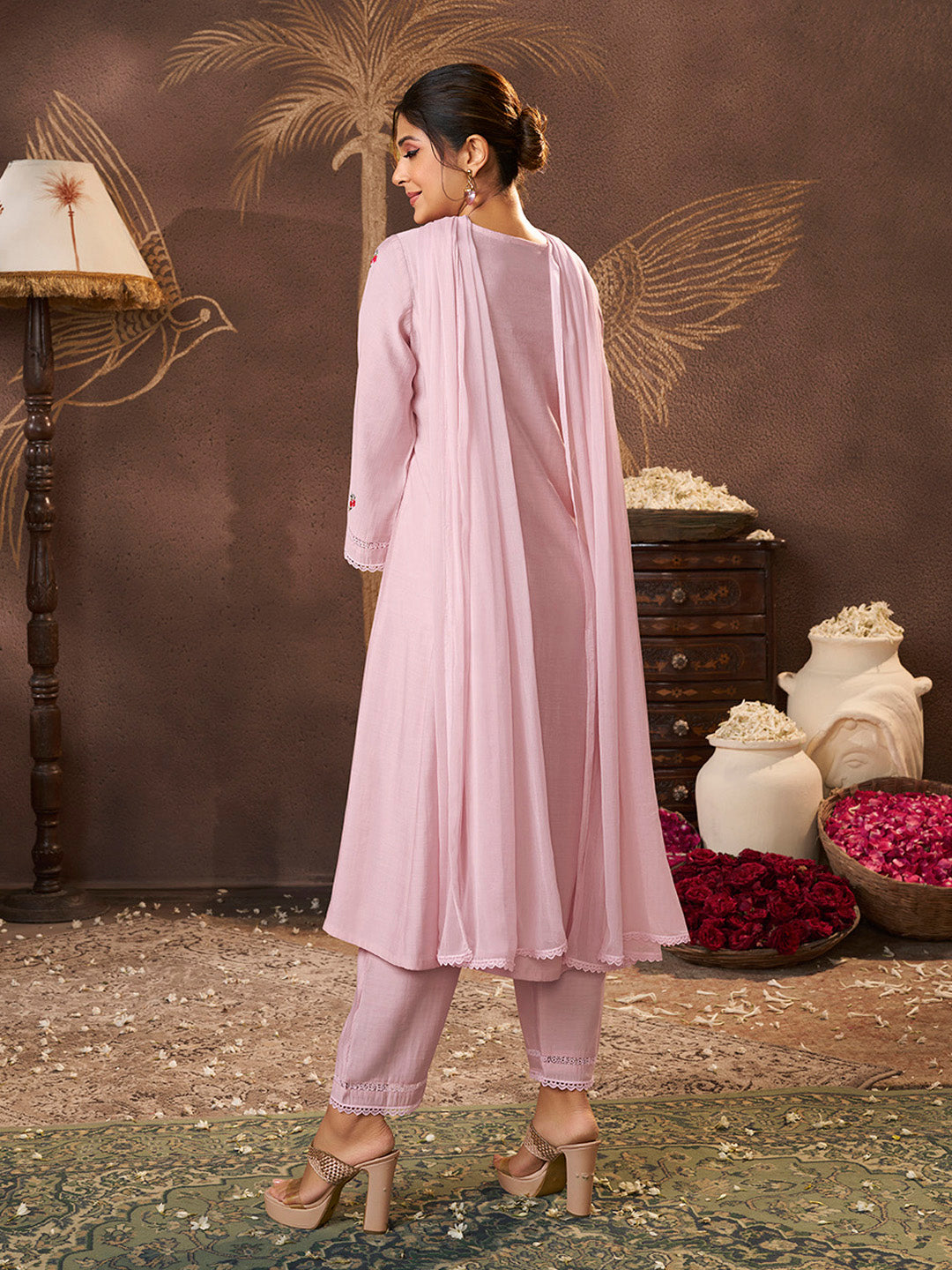 Women's Peach Embroidered Kurta Set